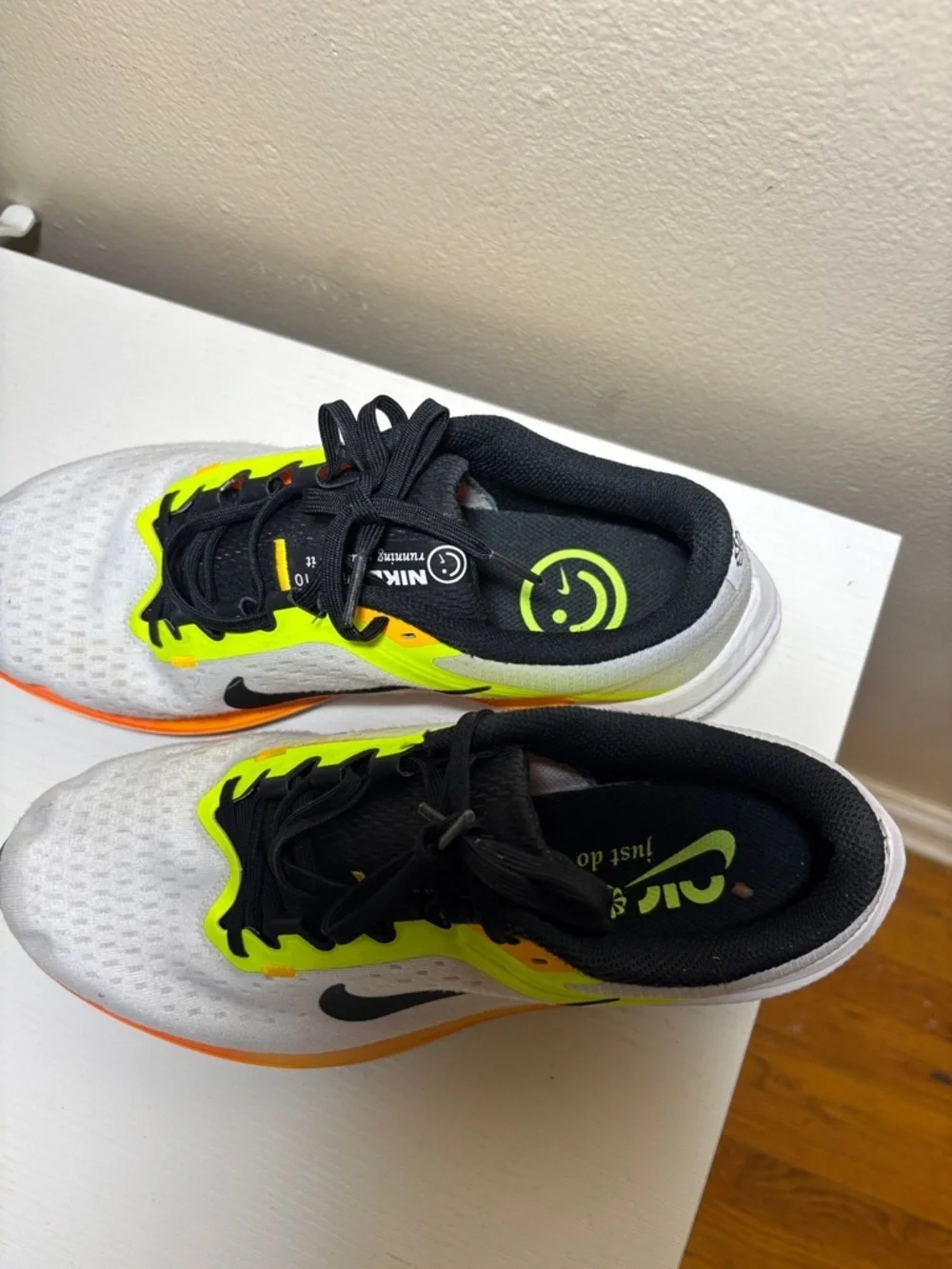 Nike Kids White Sneakers with Neon Yellow & Orange Accents